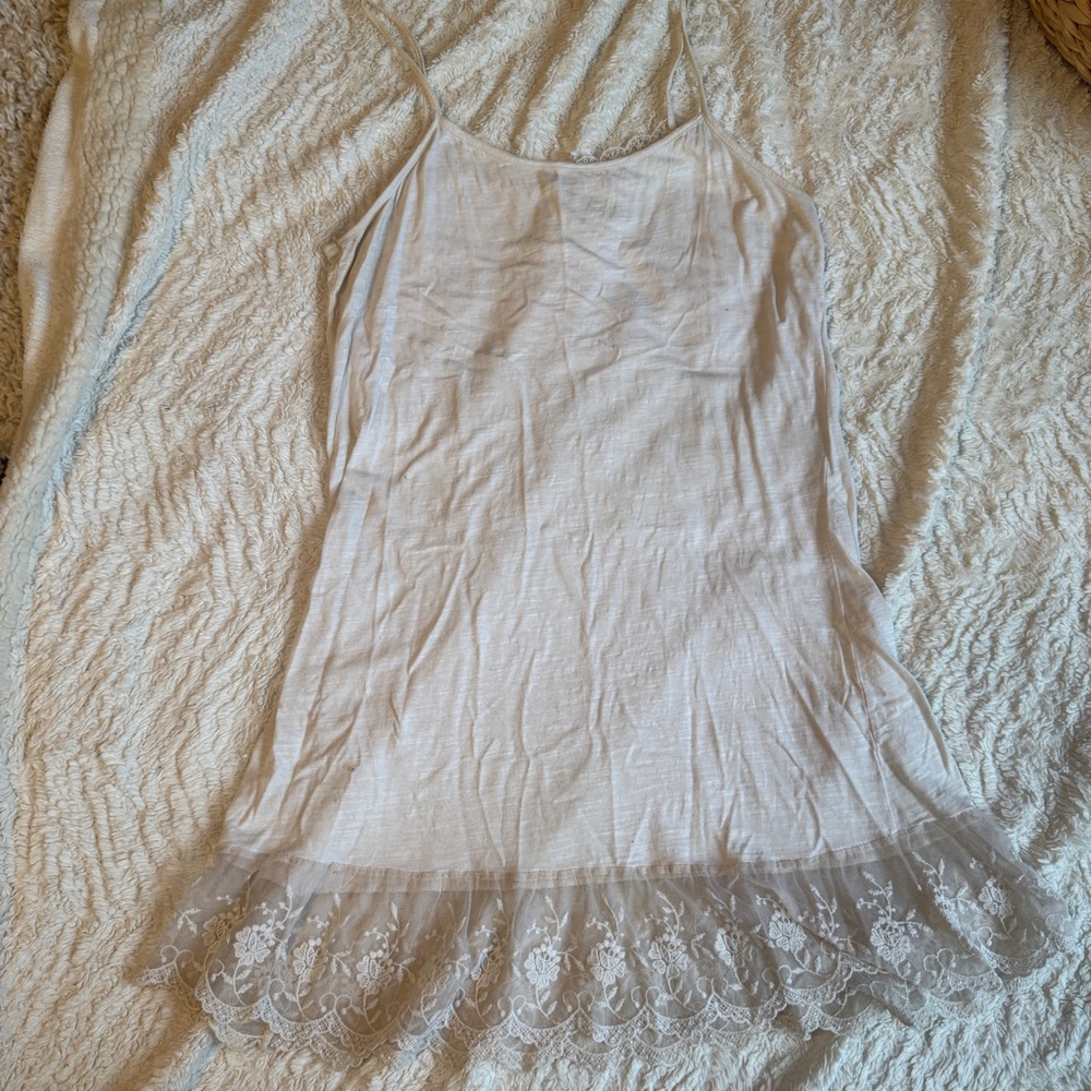 Elegant White Lace Trim Slip Dress/Tank